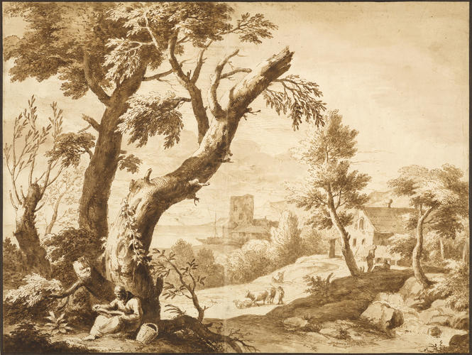 A landscape with a hermit reading A landscape with a hermit reading