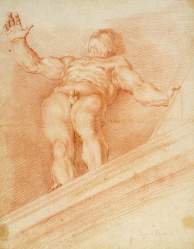 A male nude seen from below