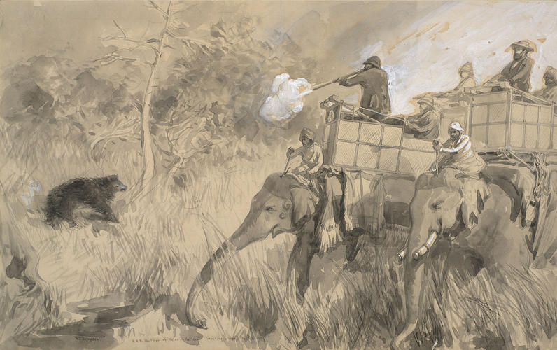 Visit of the Prince of Wales to India, November 1875 - January 1876: The Prince shooting a bear, 14 February