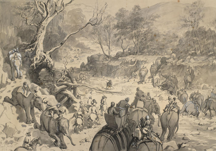 Visit of the Prince of Wales to India, Nov. 1875 - Jan. 1876: the Prince crossing a nullah in the Terai, 26 February 1876