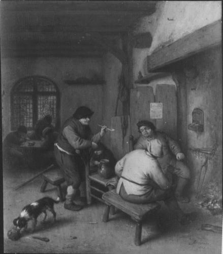 Three Peasants in a Tavern, round a Fire