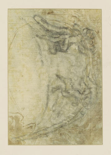 Two allegorical figures below an oval frame