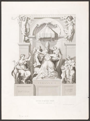 Pope Urban I enthroned between allegorical figures and caryatids