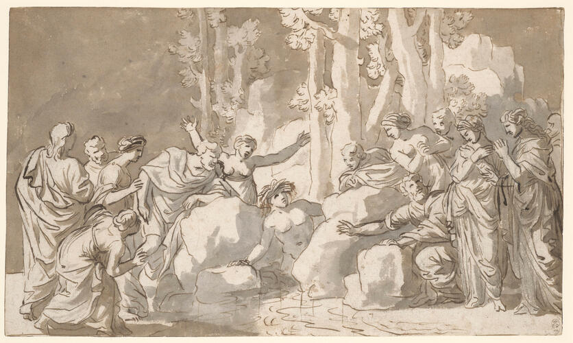 Acis transformed into a river-god