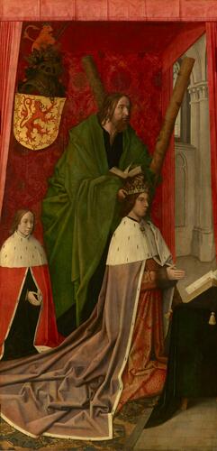 Master: The Trinity Altarpiece panels
Item: James III, King of Scots, accompanied by his son James, presented by St Andrew (obverse)