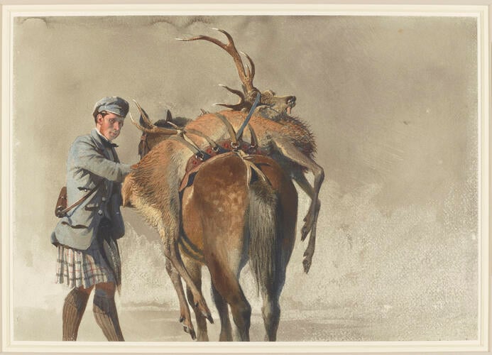 John Mackenzie with a dead stag on a pony