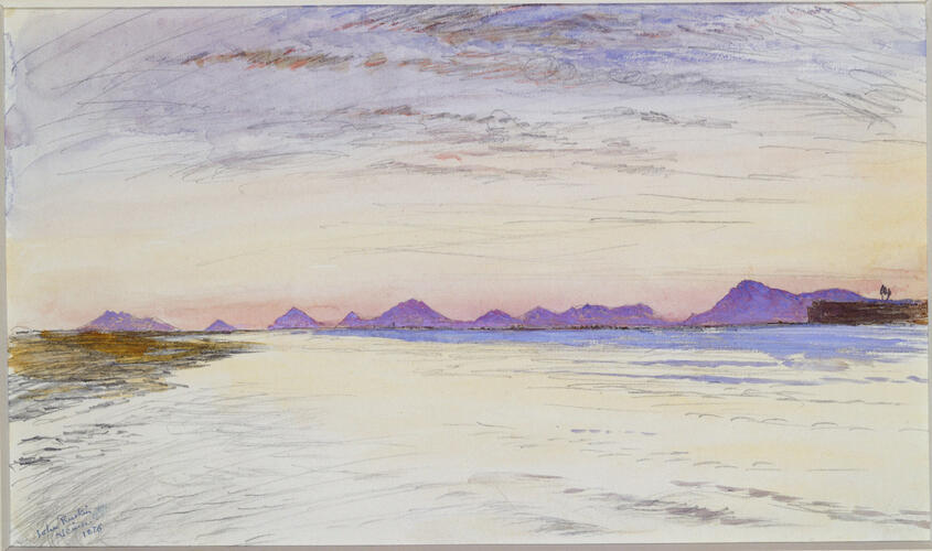 Venice: the Euganean Hills from the Lagoon (Mount Eugenai) seen at sunset
