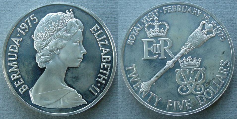Bermuda. Proof $25 commemorating the Royal Visit, February 1975 Bermuda. Proof $25 commemorating the Royal Visit, February 1975