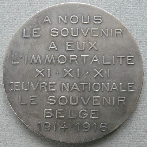 Belgium. Medal commemorating the dead in the First World War Belgium. Medal commemorating the dead in the First World War