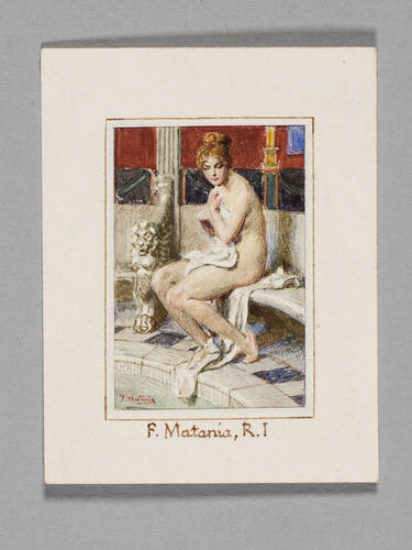 A nude woman at a marble bath