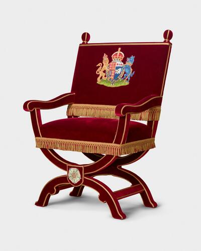 Master: Pair of throne chairs, used by King George VI and Queen Elizabeth and King Charles III and Queen Camilla
Item: Throne chair, used by Queen Elizabeth and Queen Camilla