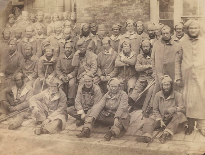 Wounded soldiers seen by Queen Victoria at Brompton Barracks, Chatham