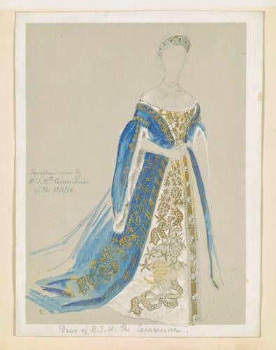 A study of the dress worn by the Tsesarevna for the marriage of the Grand Duchess Maria to Alfred, Duke of Edinburgh A study of the dress worn by the Tsesarevna for the marriage of the Grand Duchess Maria to Alfred, Duke of Edinburgh