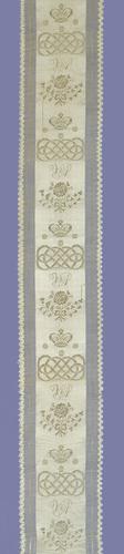 Favour ribbon made to celebrate the marriage of Queen Victoria and Prince Albert, 10 February 1840