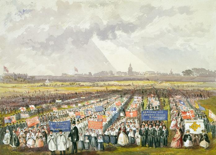Free School children advancing to sing 'God Save the Queen' at Portsmouth