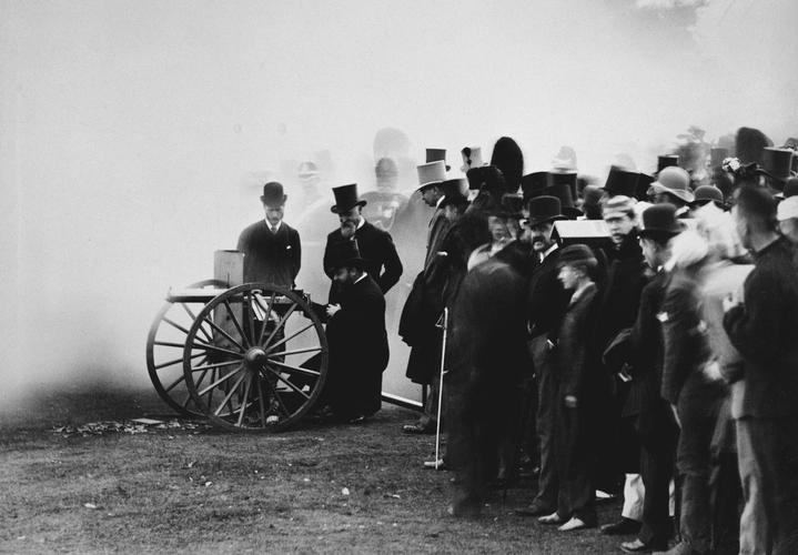 HRH The Prince of Wales firing the last shot at Wimbledon out of the Maxim gun, August 1888. [Album: Photographic Portraits vol. 5/63 1875-1889]