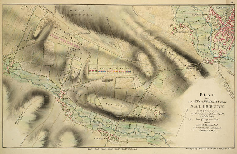Master: Maps of encampments in England and Great Britain, 1778-82
Item: Map of encampment near Salisbury, 1779 (Salisbury, Wiltshire, UK) 51?04'09 Master: Maps of encampments in England and Great Britain, 1778-82
Item: Map of encampment near Salisbury, 1779 (Salisbury, Wiltshire, UK) 51?04'09