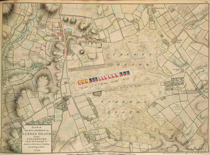Master: Maps of encampments in England and Great Britain, 1778-82
Item: Map of encampment on Lexden Heath, 1779 (Lexden Heath, Essex, UK) 51?53'23 Master: Maps of encampments in England and Great Britain, 1778-82
Item: Map of encampment on Lexden Heath, 1779 (Lexden Heath, Essex, UK) 51?53'23