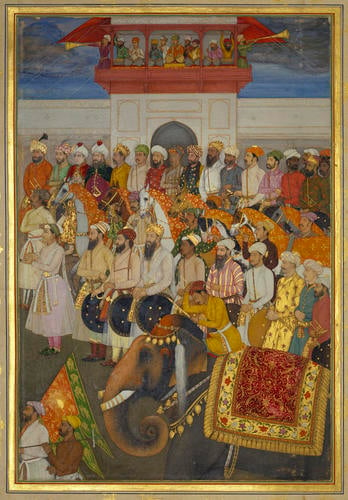 Master: Padshahnamah پادشاهنامه (The Book of Emperors) ‎‎
Item: Jahangir receives Prince Khurram on his return from the Deccan (10 October 1617)