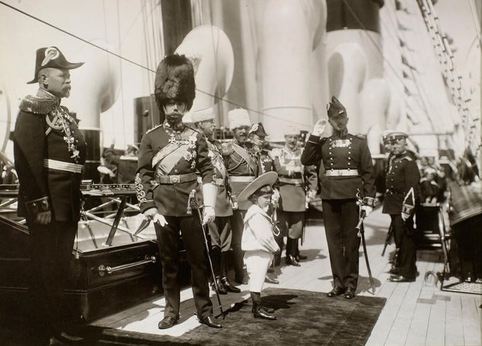 Nicholas II, Emperor of Russia and Tsesarevich Alexei in the Bay of Reval, 1908
