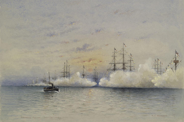 The Golden Jubilee, June-July 1887: the fleet's farewell salute to the Queen after the Review at Spithead, 23 July