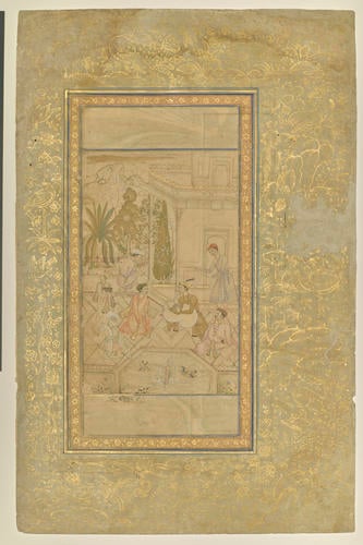 Folio from a Mughal Album (painting by Lal; calligaphy by Mir Ali and Muhammad Husayn Kashmiri)