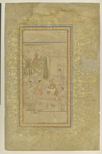 Folio from a Mughal Album (painting by Lal; calligaphy by Mir Ali and Muhammad Husayn Kashmiri)