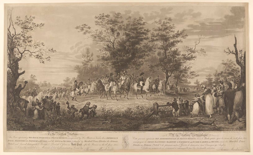 Review in Hyde Park attended by Allied Sovereigns. 20 June 1814