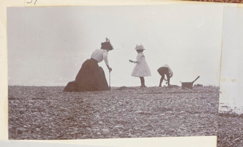 Master: Page 37 of Princess Victoria's album: Royal children on Snettisham Beach, Norfolk
Item: Royal children on Snettisham Beach, Norfolk