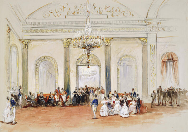 Reception for the Emperor of Russia and the King of Saxony in the Saloon at Buckingham Palace, 7 June 1844