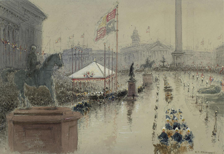 The Queen's visit to Liverpool, 11 to 13 May 1886: the Queen receiving an Address in front of St George's Hall, Liverpool