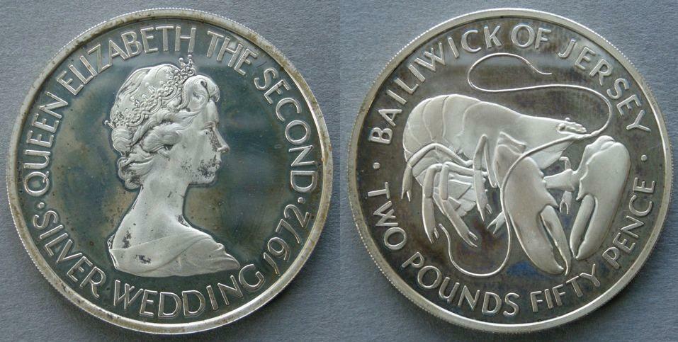 Jersey. Proof silver £2. 50p, 1972, commemorating the Silver Wedding of Elizabeth II Jersey. Proof silver £2. 50p, 1972, commemorating the Silver Wedding of Elizabeth II