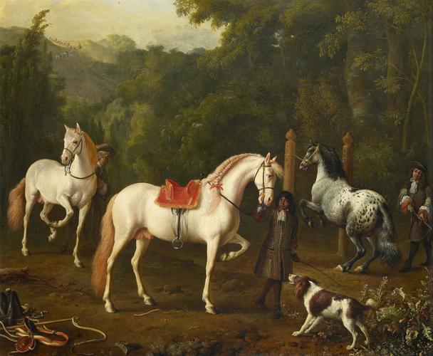 A Groom Assisting a Riding Master at the Manège