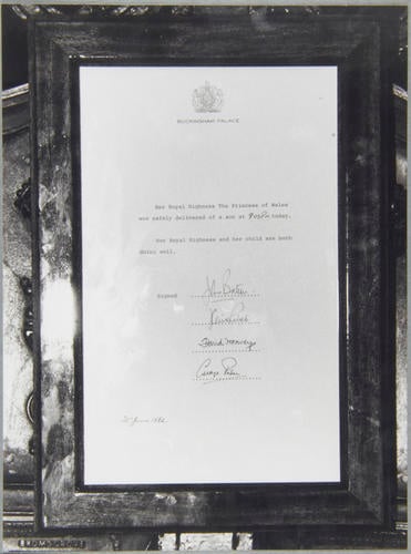 The Announcement of the birth of Prince William, 21 June 1982 The Announcement of the birth of Prince William, 21 June 1982