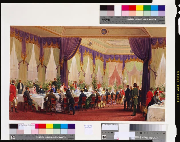 Queen Victoria and Prince Albert lunching with the Emperor and Empress of the French at the Crystal Palace, Sydenham