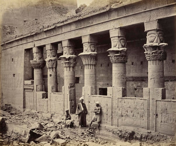 Colonnade of Isis headed columns in the Great Court of the Temple of Isis [Philae]
