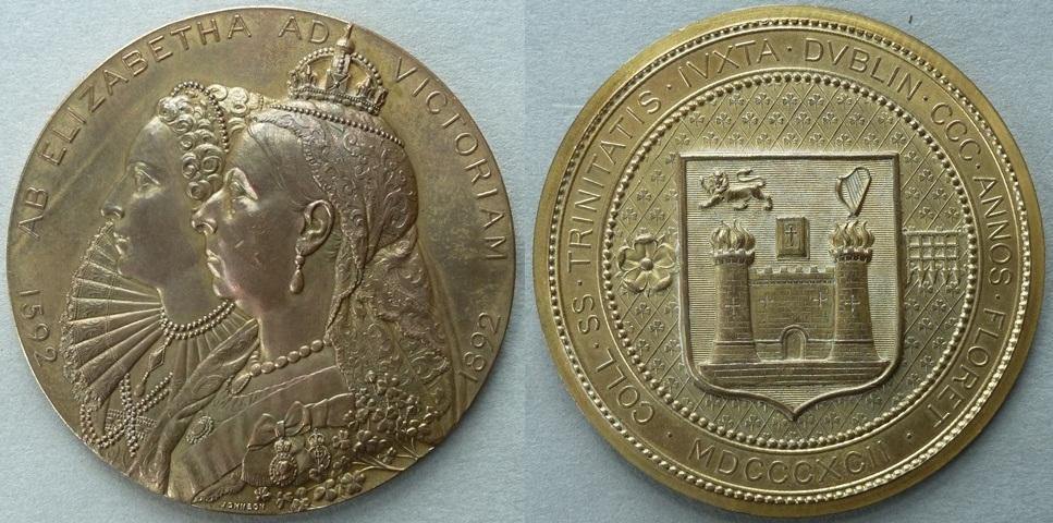 Medal commemorating the tercentenary of the foundation of Trinity College, Dublin Medal commemorating the tercentenary of the foundation of Trinity College, Dublin