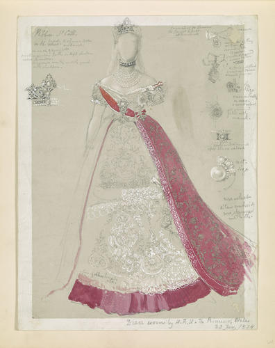 A study of the dress worn by the Princess of Wales for the marriage of the Grand Duchess Maria to Alfred, Duke of Edinburgh