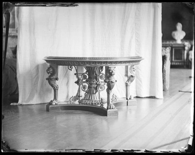 Glass plate negative of a centre table, Grand Corridor, Windsor Glass plate negative of a centre table, Grand Corridor, Windsor