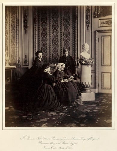 Queen Victoria, the Crown Princess of Prussia, Princess Alice and Prince Alfred in mourning