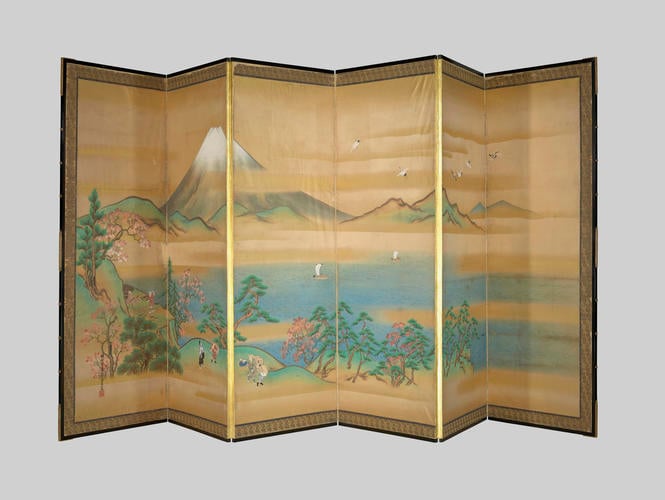 Six-panel folding screen painting
