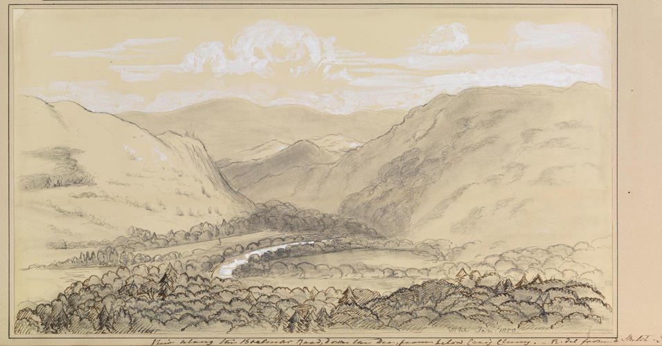Master: Queen Victoria's Sketchbook 1848-1854
Item: View along the Braemar Road, down the Dee, from below Craig Cluney