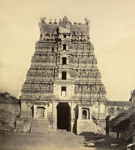 Pyramidal Tower over the entrance to the west side of the Jagula Ramisseram, Madura district : Prince of Wales Tour of India 1875-6 Pyramidal Tower over the entrance to the west side of the Jagula Ramisseram, Madura district : Prince of Wales Tour of India 1875-6