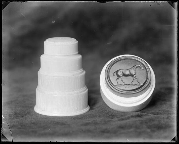 Glass plate negative of a set of ivory boxes Glass plate negative of a set of ivory boxes