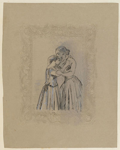 Two figures embracing