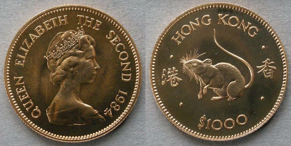 Hong Kong. Proof Gold $1, 000, 1984, commemorating the Year of the Rat