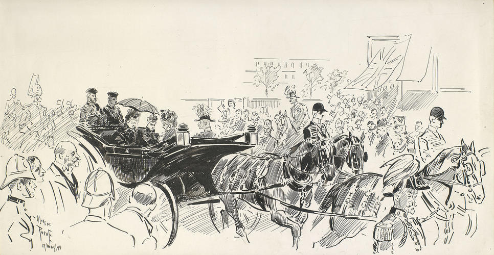 The Queen arriving at the Royal Pavilion to lay the foundation stone of the Victoria and Albert Museum, 17 May 1899 The Queen arriving at the Royal Pavilion to lay the foundation stone of the Victoria and Albert Museum, 17 May 1899