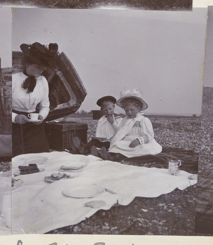 Master: Page 37 of Princess Victoria's album: Royal children on Snettisham Beach, Norfolk
Item: Prince Albert and Princess Mary at Snettisham Beach Master: Page 37 of Princess Victoria's album: Royal children on Snettisham Beach, Norfolk
Item: Prince Albert and Princess Mary at Snettisham Beach