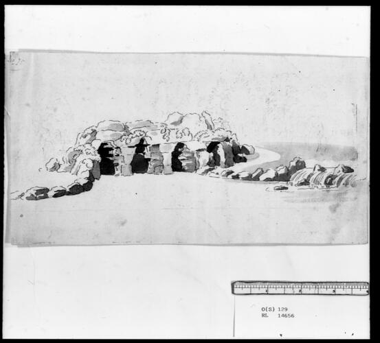 A design for a low rustic bridge over rockwork at Virginia Water