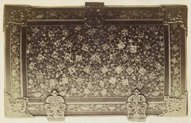'Ebony and Ivory Casket. Top and Front'; Top view of ebony and ivory casket